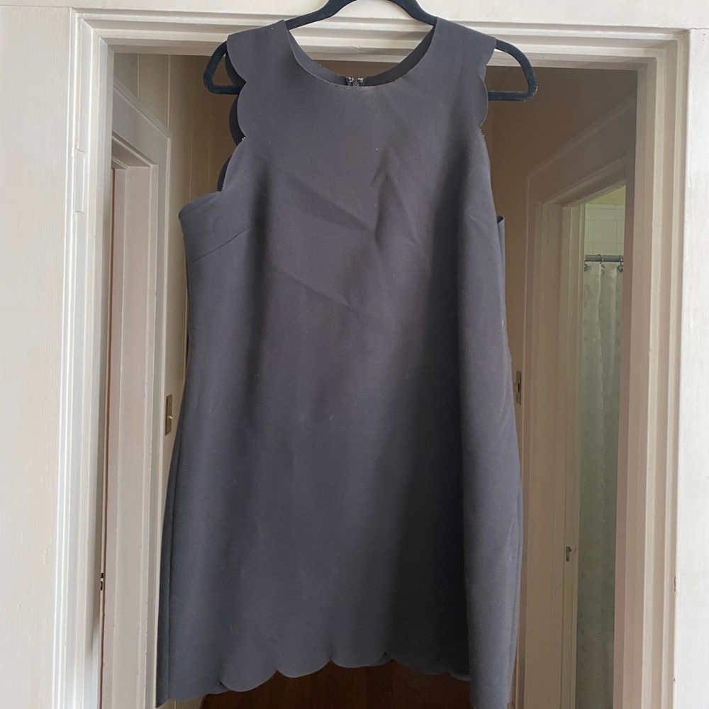 J.Crew Laser Cut Scalloped Hem Black Sleeveless Dress Size 14